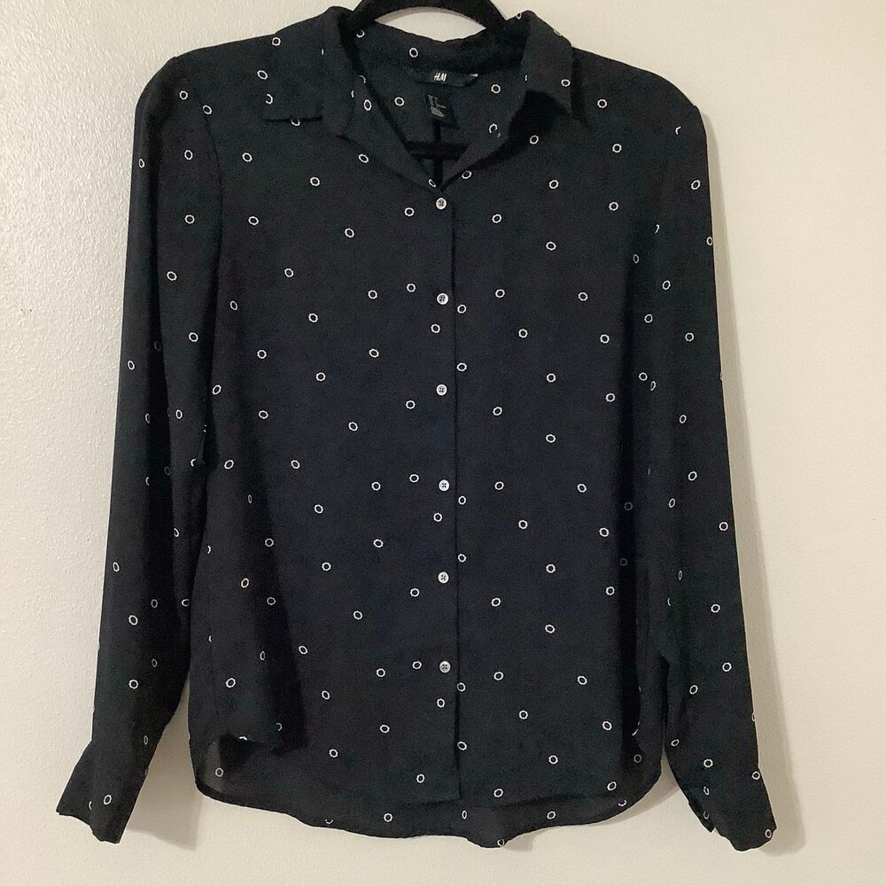 H&M Black Preppy Twee Retro‎ Back to School Lightweight Button Down Shirt Size 4